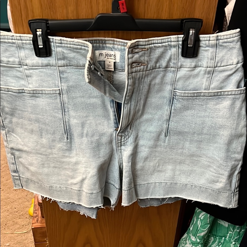 Maurices Blue Jean Shorts Frayed Hem Mid-Thigh